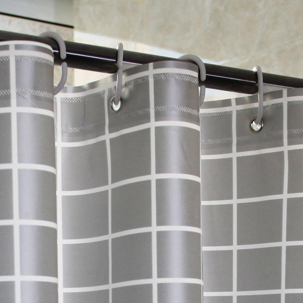 1Pc Gray Checkered Shower Curtain (With Hooks), Waterproof Bathroom Liner, Easy To Clean, Resistant To Soap Scum, 71X71 Inches