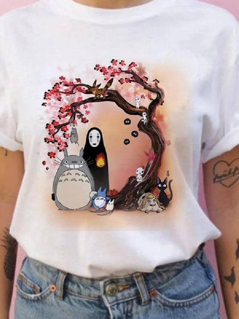 Letnia koszulka z krótkim rękawem Studio Ghibli Totoro dla mężczyzn i kobiet Harajuku Kawaii Totoro Ghibli Wygodna casualowa koszulka