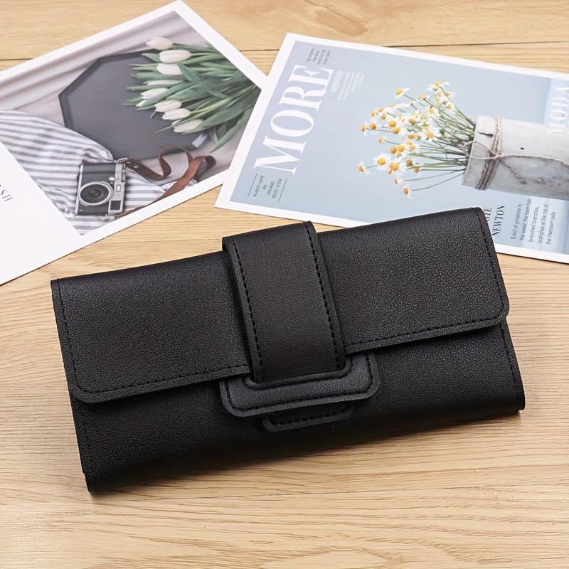 

Sleek Women s Long Tri-Fold Wallet - Stylish Solid Color Design with Multiple Card Slots, Clutch Purse in Sky Blue or Black чёрный