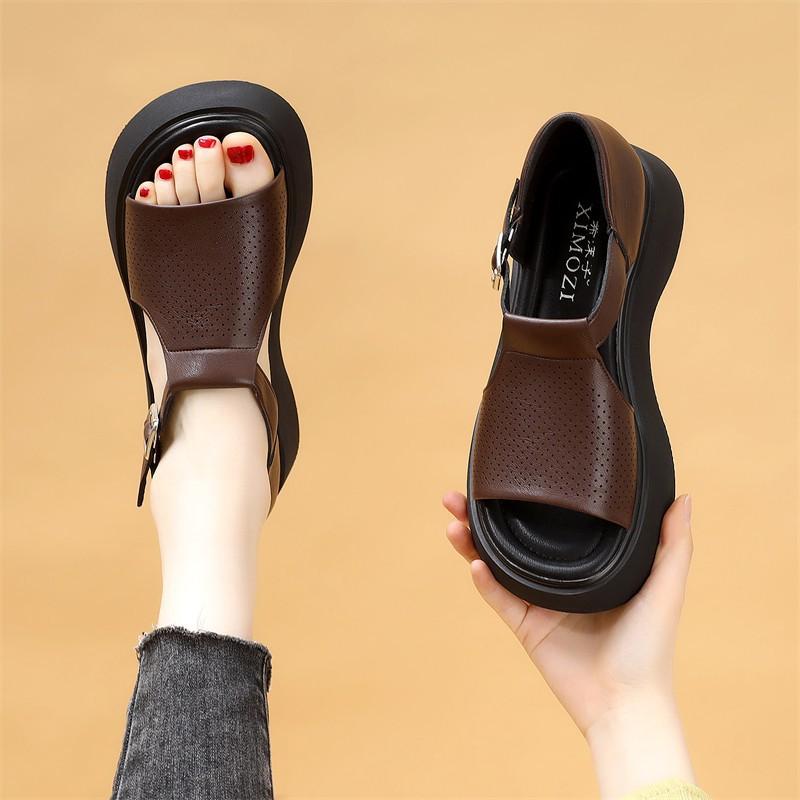 Comemore Thick Bottom Summer New Outside Wear Roman Sandals Female Fish Mouth Hollow Women's Shoes Casual Solid Sandalias Mujer