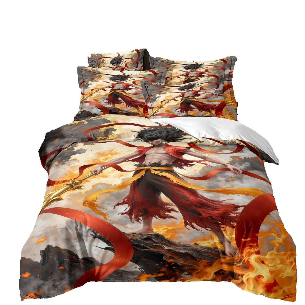 HD Print Animation Ne Zha Quilt cover,Ne Zha 2 Bedding Set Single Twin Full Queen King Size Bed Set Adult Kid Bedroom Duvetcover