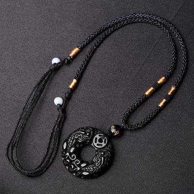Schwarzer Obsidian Pixiu Glücksamulett Naturstein Anhänger Halskette Damen Herren Friedensschnalle Kristallschmuck