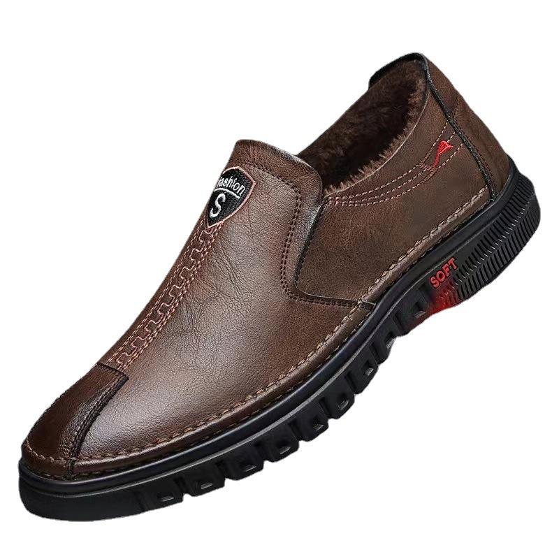 Men's Shoes Autumn and Winter New Velvet Men's Business Leather Shoes Men's Lightweight Soft-soled One-pedal Men's Casual Leather Shoes