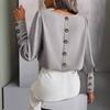 Womens Long Sleeve Solid Color Blouse Loose Fit Office Wear Winter 2025