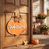 Wooden Pumpkin Fall Door Hanger Welcome Sign for Front Door, Porch, Wall - Thanksgiving Home Decor (Orange)