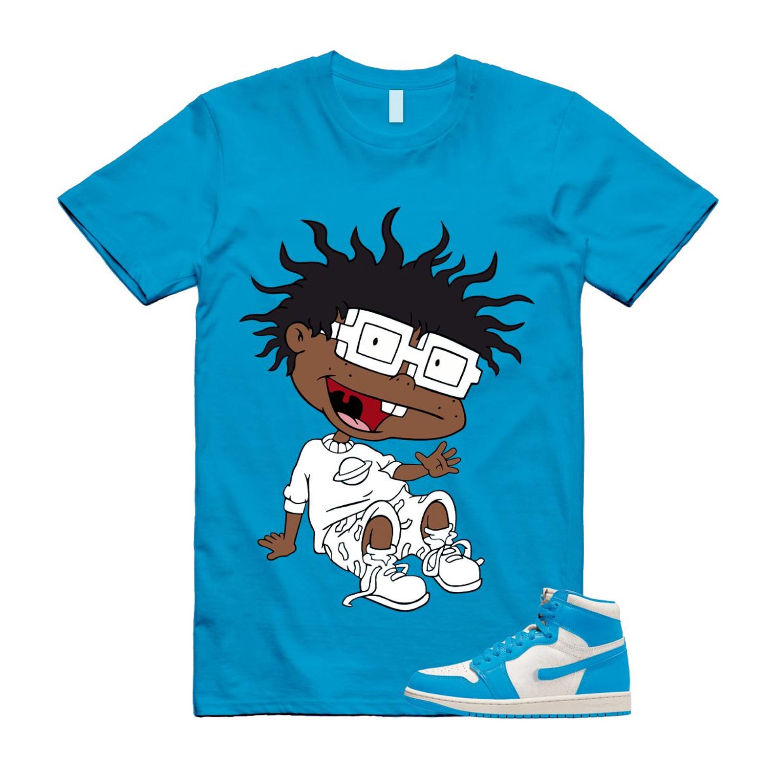 1 UNC Reimagined Dark Powder Blue White Retro High OG T Shirt Match FINSTER 2XL