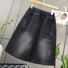 Dimanaf Pantalones vaqueros de verano de talla grande 2025 para mujer, pantalones cortos de cintura alta, pantalones elásticos cortos casuales, pantalones holgados básicos maxi