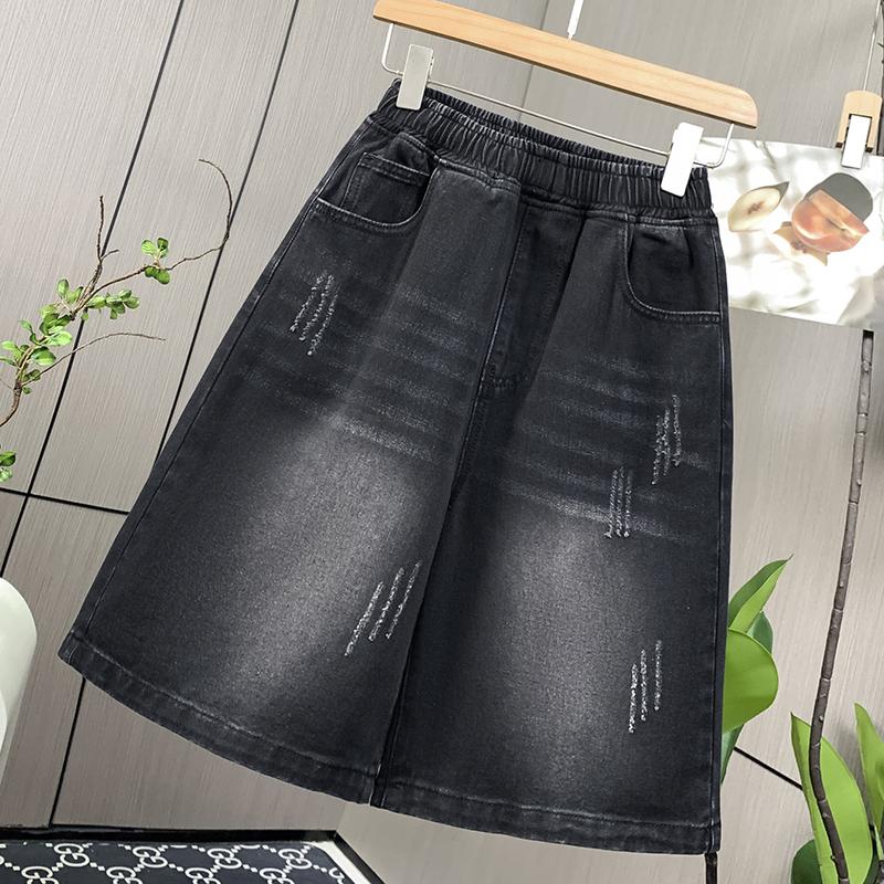 Dimanaf Pantalones vaqueros de verano de talla grande 2025 para mujer, pantalones cortos de cintura alta, pantalones elásticos cortos casuales, pantalones holgados básicos maxi