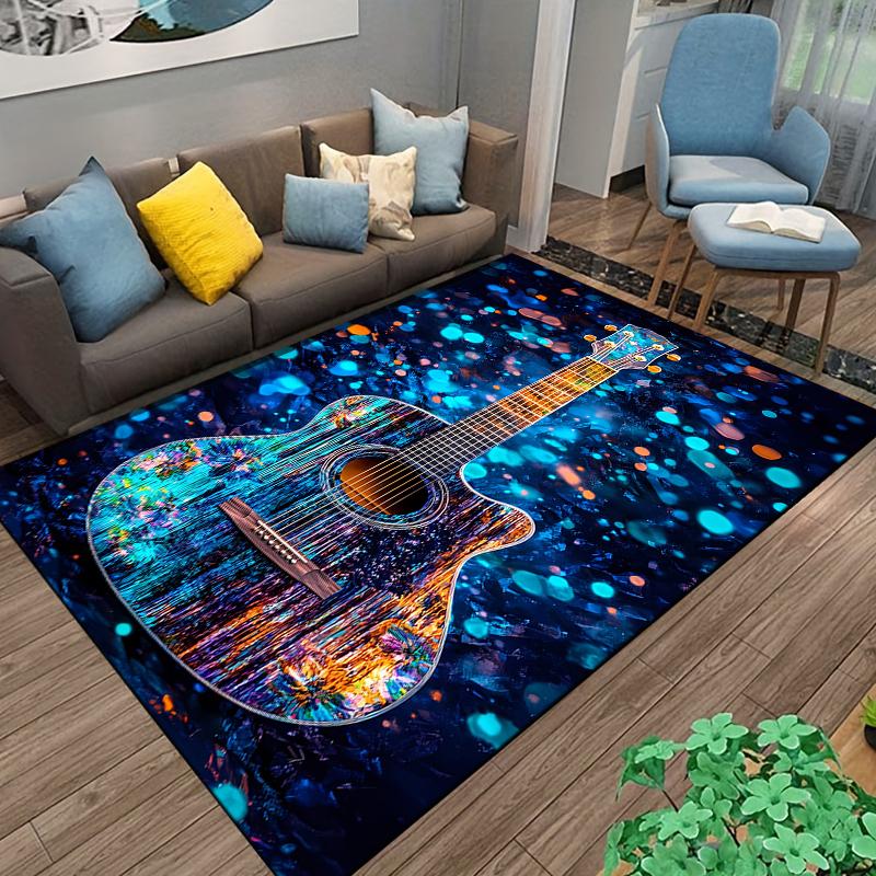 Colorful Guitar Pattern Carpet with Artistic Design and Boho Style Suitable for Use As an Anti-slip for Living Room Bedroom Sofas