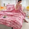 OEING Tie-Dye Faux Rabbit Fur Flannel Blanket