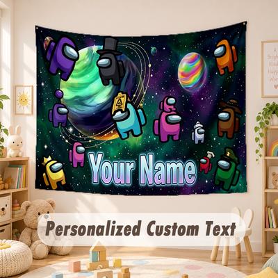 Custom Name Text Tapestry,Among Us Boho Wall Hanging, Decorative Backdrop Tapestry For Room