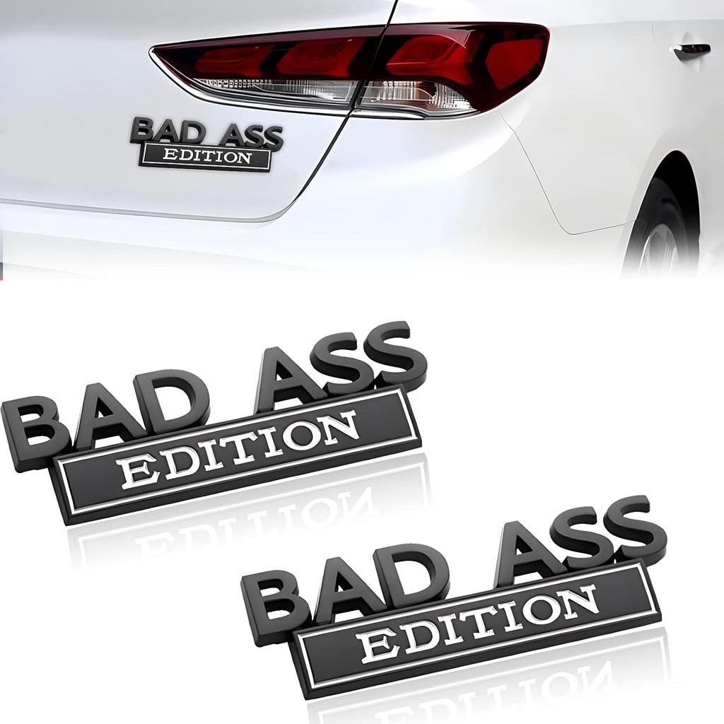 2Pcs Car Bad Ass Edition Emblem, 3D Fender Badge Decal Replacement, Auto Accessories for Tailgate Front Grille Hood Trunk Compatible with Car