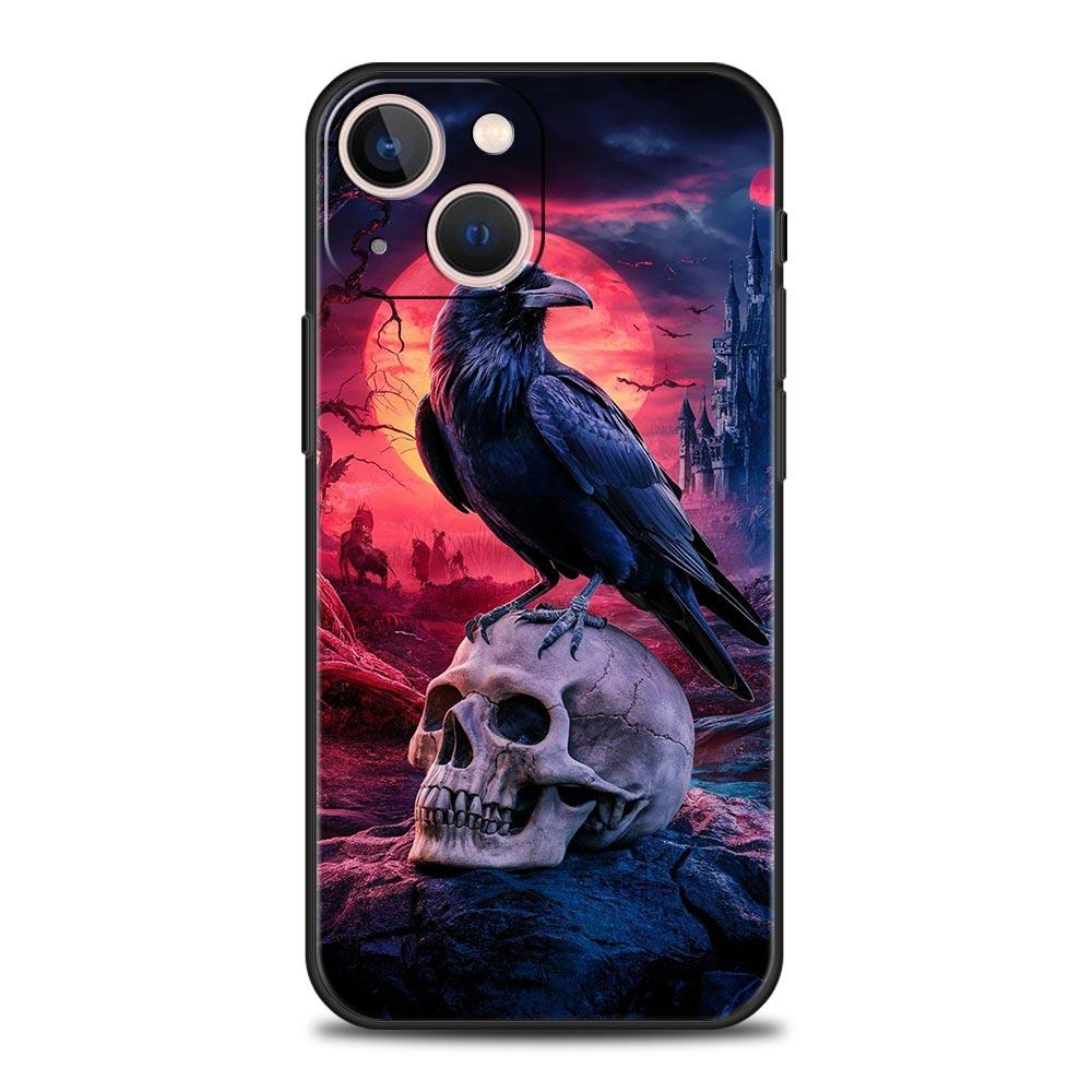 Black Raven Phone Case Cover for iPhone 17 16 15 14 13 12 11 Pro Max 17 Air Plus Shockproof Soft TPU Shell Fundas Capa Coque Bag