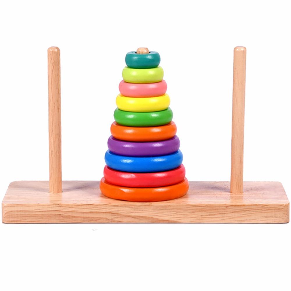 Wooden Tower of Hanoi Rainbow Stacking Toy Kids Color Recognition Sorting Ring Matching Block Early Educational Puzzle GiftMX003
