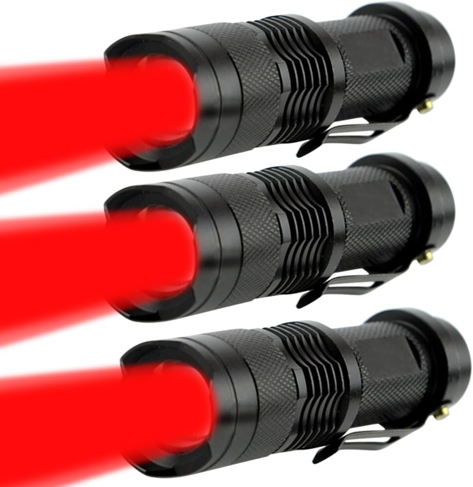 Powerful Red Light Flashlight LED Red Light Red LED Flashlights with Clip for Hunting Astronomy Night Observation Outdoor