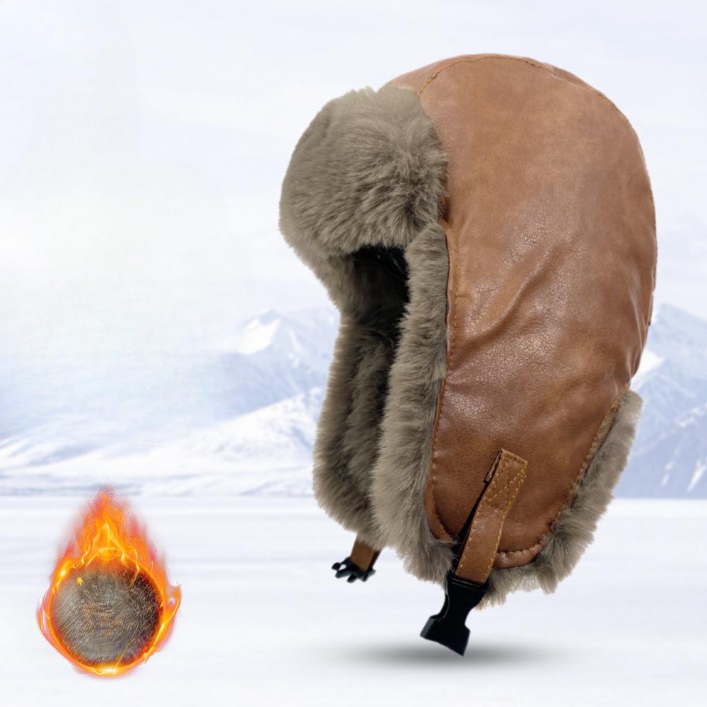 Korean Version of Leather New Lei Feng Hat for Women Fashion Versatile Winter Cold Protection and Ear Protection Hat for Men Outdoor Riding