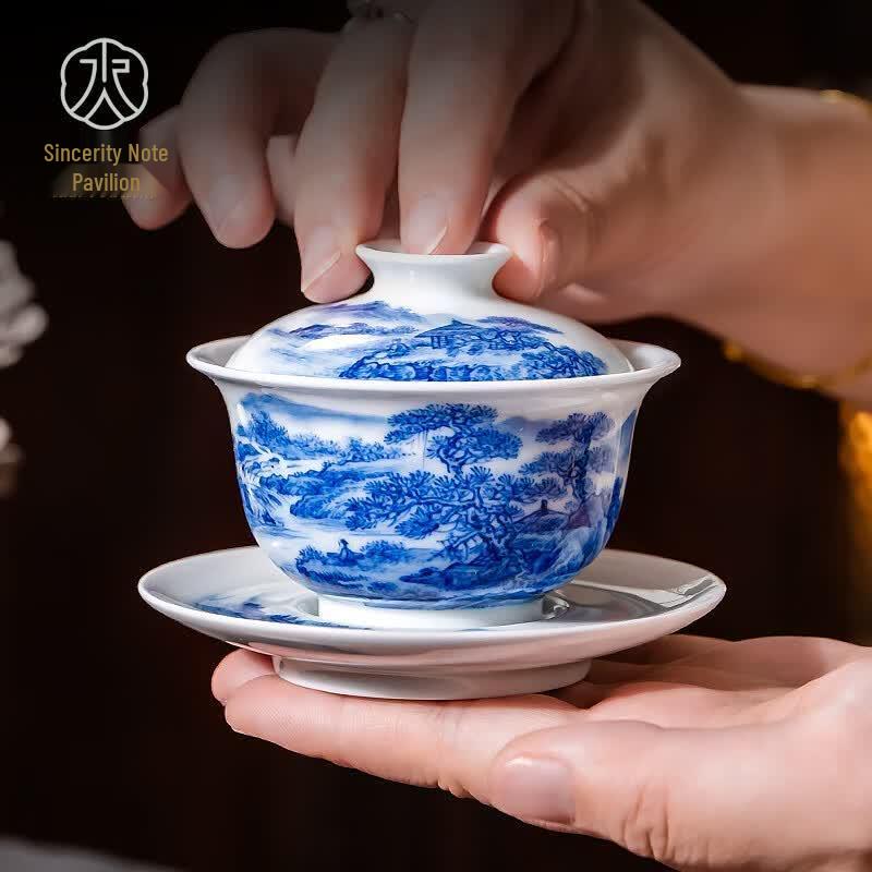 Chendexuan Jingdezhen Hand-painted Blue & White Stoneware Gaiwan