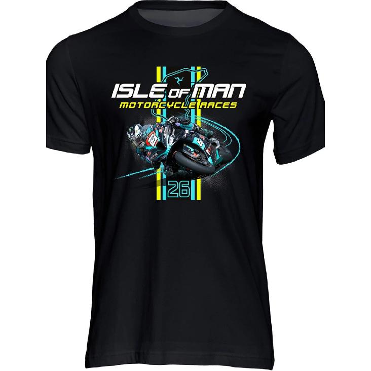 Maglietta Uomo Isle of for Man Road Racing 2026 - Percorso Ufficiale con Stampa Cavaliere Iconico e Strisce, T-shirt Casual Girocollo Adatta per - Indossare,