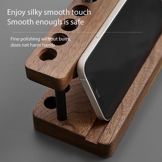 Wooden Crochet Hook Holder 9 Holes Storage Organizer for Crochet Tools Tabletop Knitting Needle Stand for Crocheters Multi-functional Pen