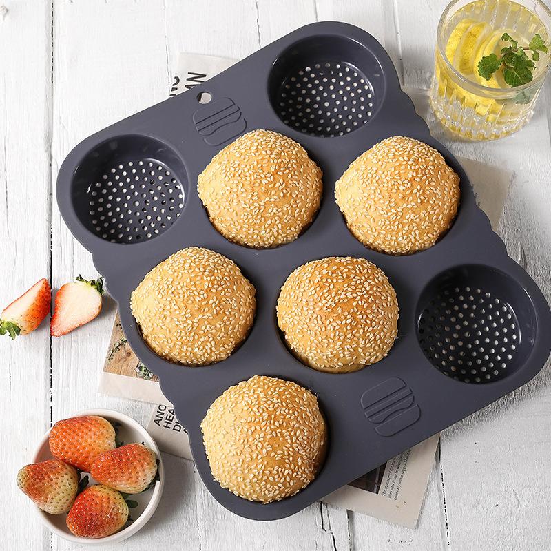 Hamburger Bun Pan 8 Cavity Reusable Non Stick Hamburger Bun Molds Silicone Hamburger Bread Pan Easy To Release Baking Pan