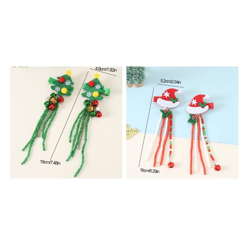 Festive Hair Clip for Kids Fringed Beads Hairclip Santa Hat/Christmas Tree Side Hairpin Women Christmas Hair Accessories