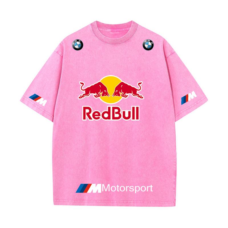 XHBM Estate Tuta da Corsa F1 Red Bull Manica Corta T-shirt Lavaggio Vintage Girocollo