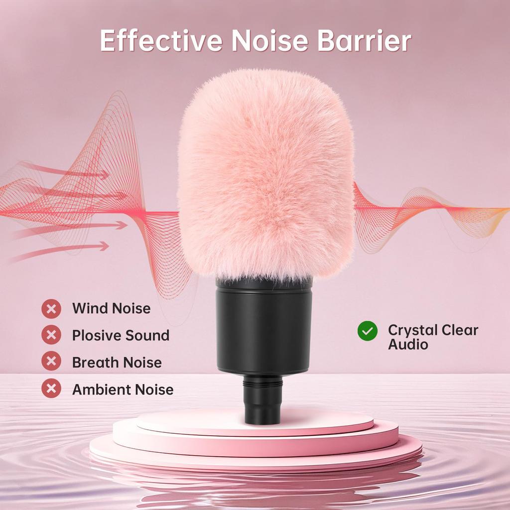 PhantAccy Pop Filter Wind Screen for Audio-Technica AT-2020 AT-2035 AT-2040 AT-2050 ATR2500 ATR2500X AT-4040 Microphones Pink Fur Noise Reduction