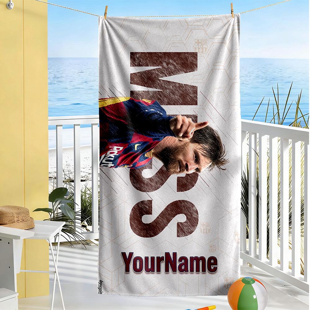 Messi Personalized Text Beach Towel Super Soft Microfiber Quickdry Fabric Ideal for Travel Outdoor Swim Pool Yoga Surf Camping Hiking Gym Gift Holiday