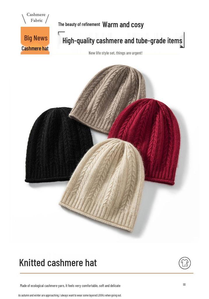 Unisex Cashmere Winter Cable Knit Hat - Soft Headwrap for Cold Weather