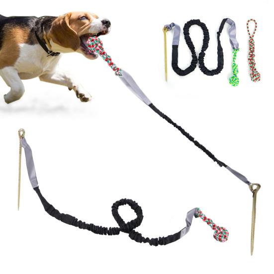 Dog Bungee Tug Toy Outdoor Tether Tug of War Toy with Stake for Large Medium Dogs Indestructible Cotton Rope Dog Chew Toy for Aggressive Chewers