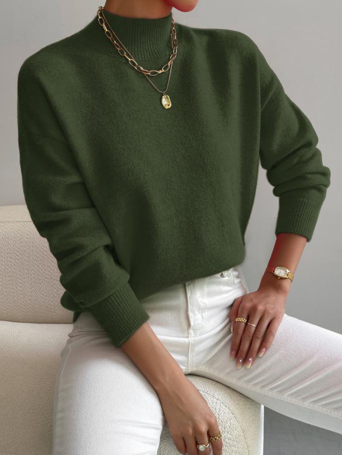Women's Slim-Fit Ribbed Knit Mock Neck Long Sleeve Tops