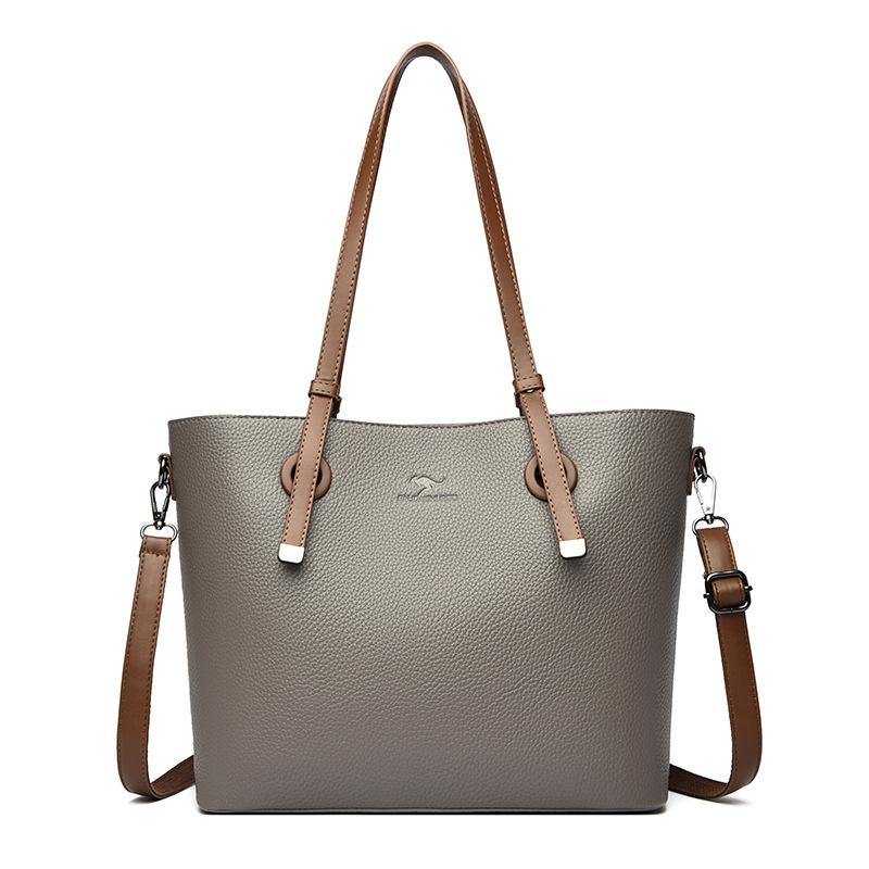 Large capacity solid color women's bag autumn new temperament lychee pattern simple underarm bag fashionable retro tote bag