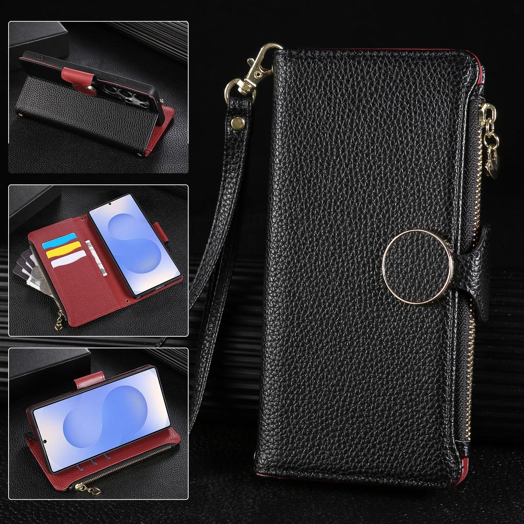 Custodia a Tracolla per Samsung Galaxy S25 Ultra Edge S24 Plus S23 FE S22 S21 S20 Note20 A56 A36 Fibbia Circolare Portafoglio Portacarte in Pelle