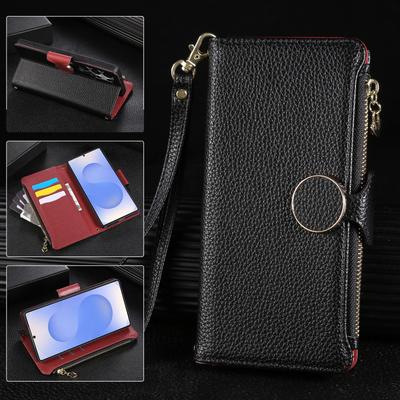 Crossbody Case for Samsung Galaxy S25 Ultra Edge S24 Plus S23 FE S22 S21 S20 Note20 A56 A36 Circular Buckle Leather Card Wallet