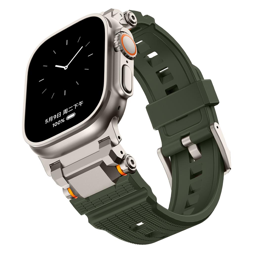 Silicone Rubber Band for Apple Watch Band Ultra 49mm 42 44mm 45 46mm Silicone Metal Luxury Strap for iWatch Series 10 987 se 564