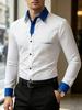 Slim Fit Men's Long Sleeve Shirt with 'calm' Embroidery, Formal Style