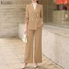 ZANZEA Women Long Sleeve Cardigan Blazer and Pants Casual Two Piece Suit Sets