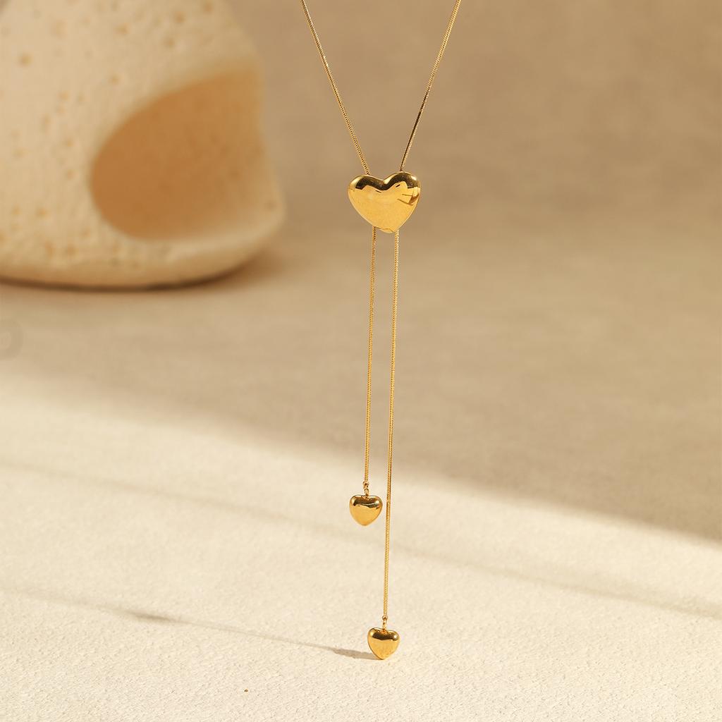GEMCHIC Women's Adjustable Gold Heart Pendant Necklace Stainless Steel Y-Shape Chain Fashion Jewelry