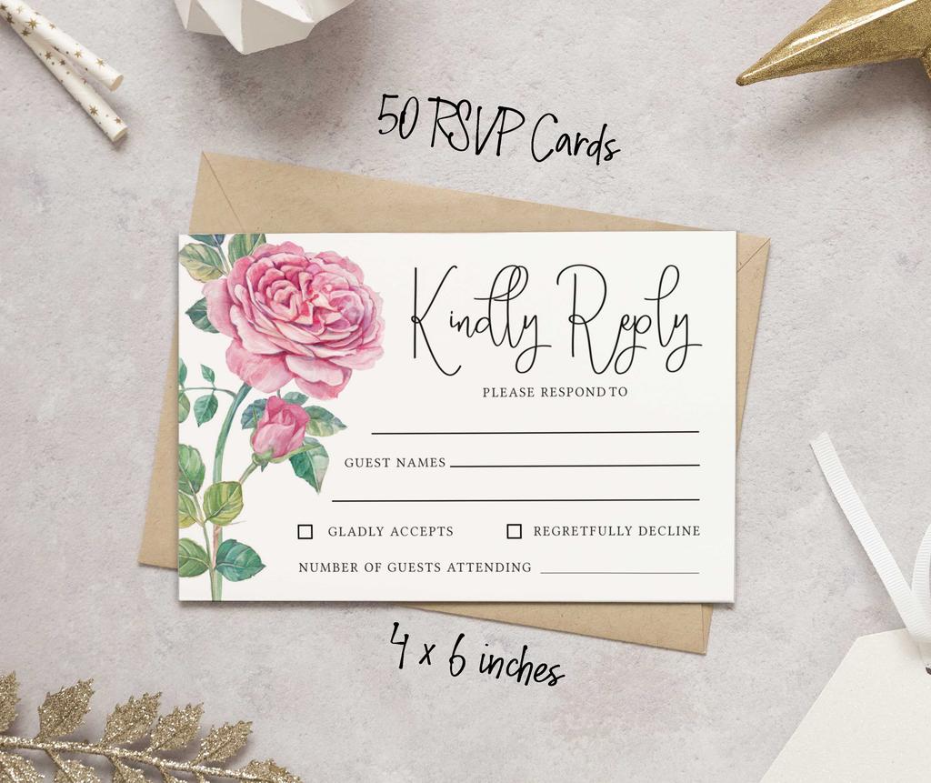 Inkdotpot 50 Blank RSVP Cards With White Envelopes Floral 4"x6" Response Cards-RSVP Reply Card For Wedding-Bridal Shower-Baby Shower-Rehearsal