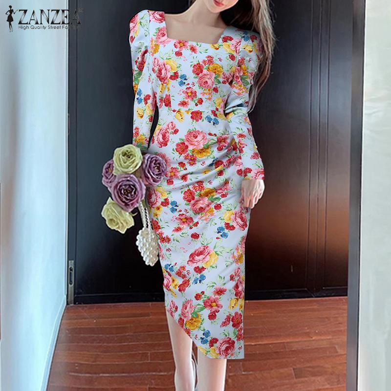 

ZANZEA Женские платья на бедрах с квадратным вырезом и длинными рукавами