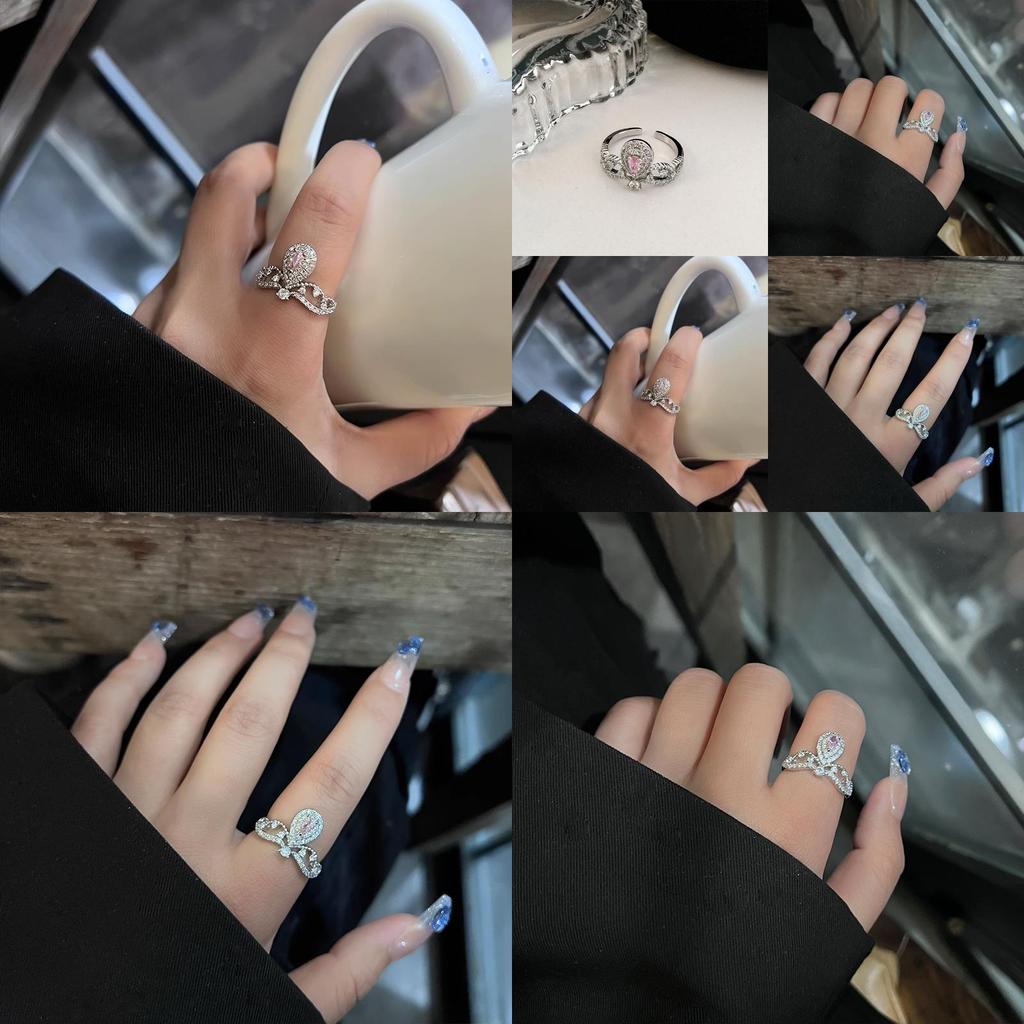 Charming Pink Crown Ring For Women Unique Design Adjustable Copper Fashion Jewelry