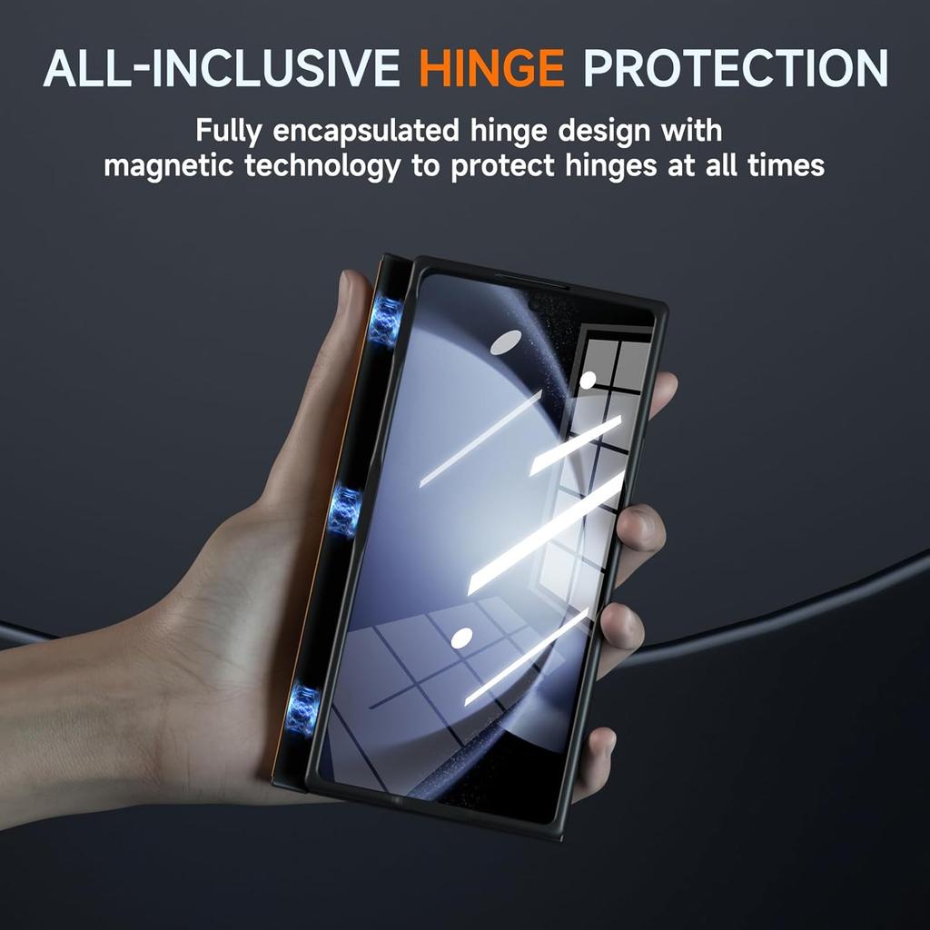 Genuine Leather for Samsung Galaxy Z Fold 6,Full Grain Leather + Hard PC Shell Ultra with Front Built-in Screen Protector,Magnetic Hinge Protection,