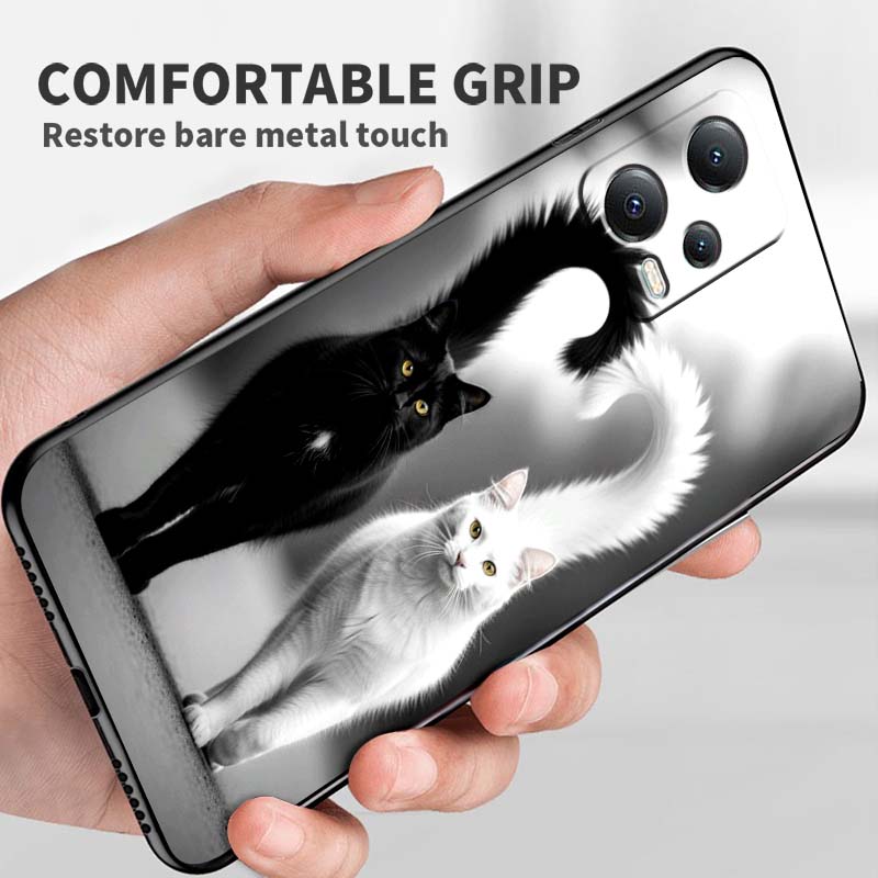 Anime cartoon cat illustration For Xiaomi Redmi Note 15 14 13 12 12S 11E 11 11S Pro Plus 4G 5G Black Soft TPU Phone Case