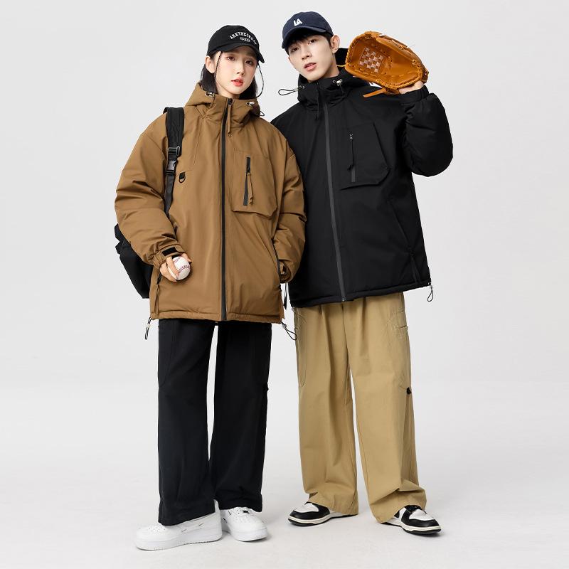 Men's new winter workwear couple down jacket men's plus velvet thickened warm hooded casual 90 down jacket