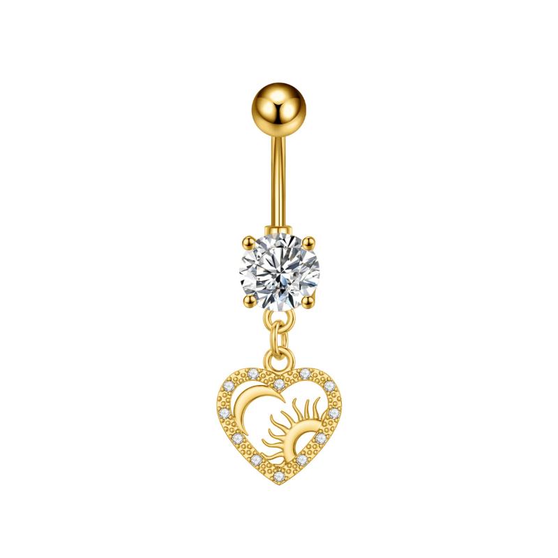 Fashion Heart Stainless Steel Belly Button Ring Shiny Zircon Dangle Navel Ring For Women Sexy Body Piercing Beach Jewelry