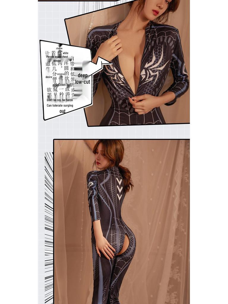 Spider Bodysuit Erotic Lingerie with Open Crotch for Role Play