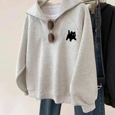 ZOSOUL Pixel Cat Stand Collar Casual Sweatshirt