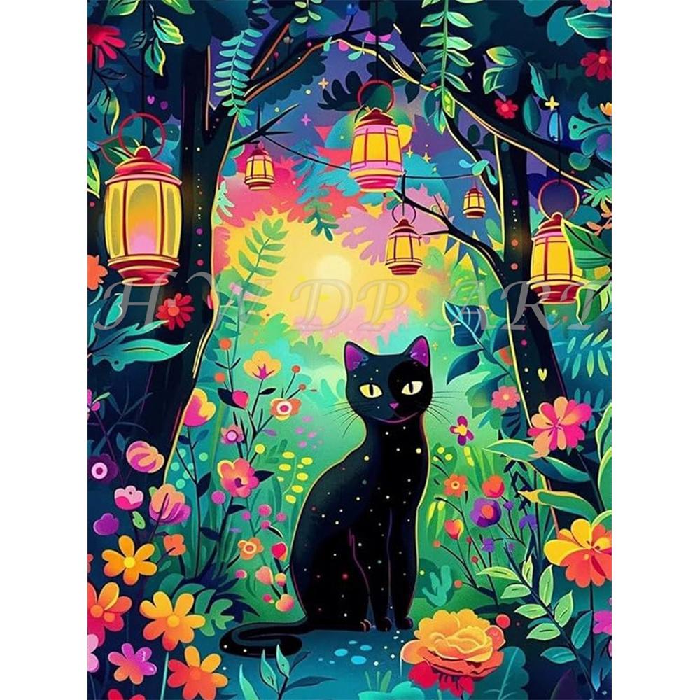 Diamond Painting Kits Black Cat Round Diamond Embroidery Gem Cross Stitch Crystal Diamond Art Fairy Dust Decor