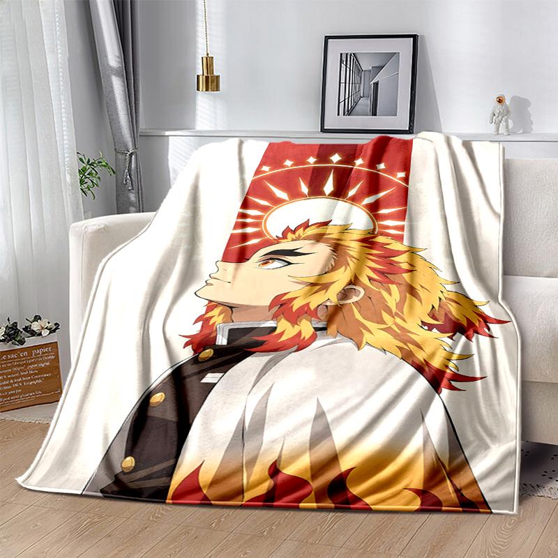 Rengoku Kyoujurou Flannel Blanket Soft Warm All-Season Throw, Design for Camping, Car Travel, Hiking Sofa, Bed, Office Perfect Gift for Parties