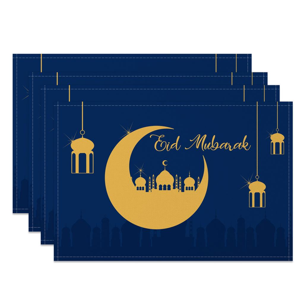 Ramadan Eid Tischsets Islamische Moschee Mondsichel Stern Design Festliche Tischdekoration für Iftar Eid al Fitr Langlebig Waschbar